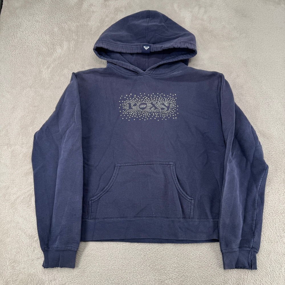 Vintage Roxy Quiksilver Womens Medium Blue Hoodie Preowned Faded Distressed Cuff
